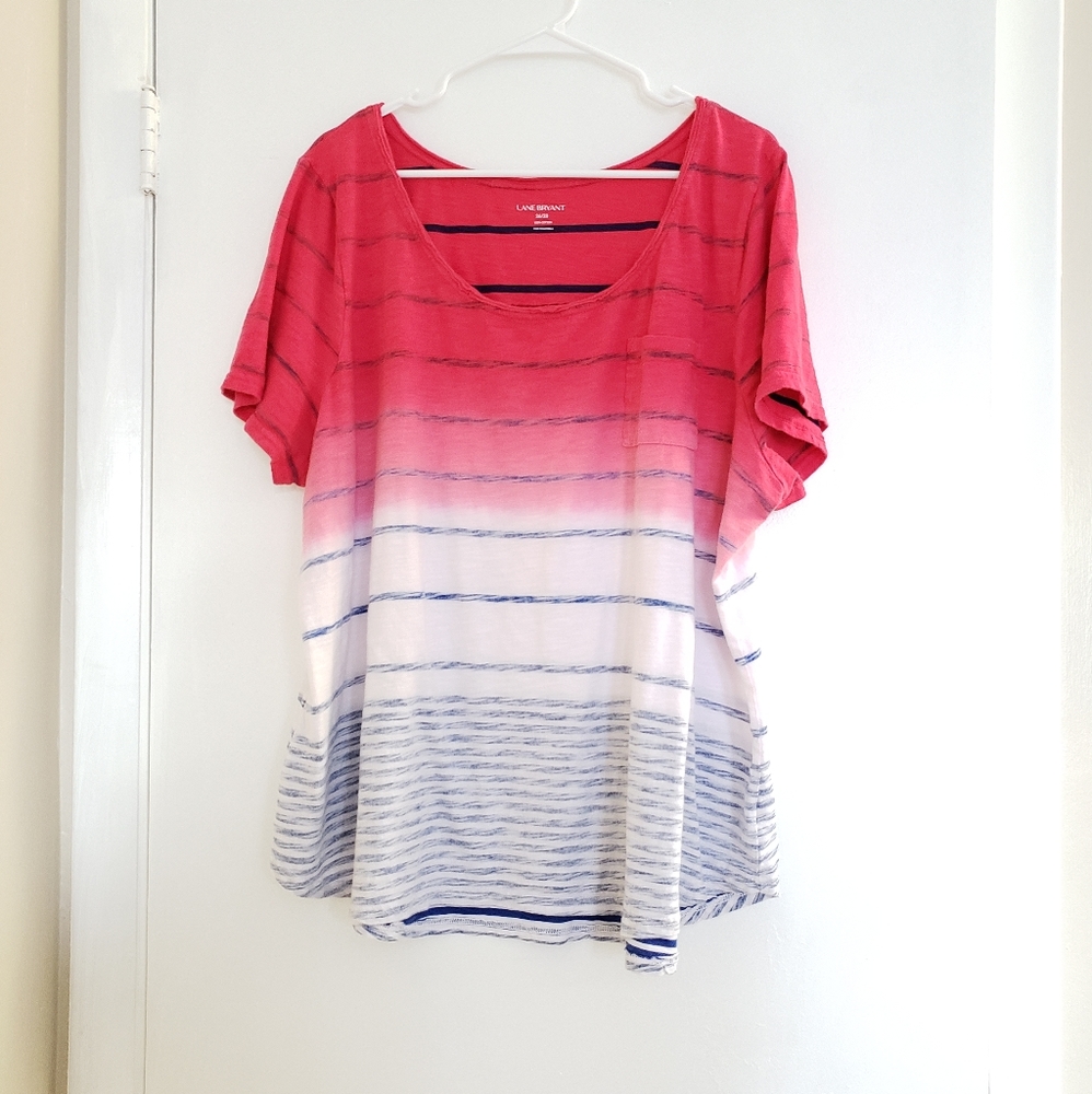 🎀Lane Bryant Ombre Striped Pink, White, Blue Tee